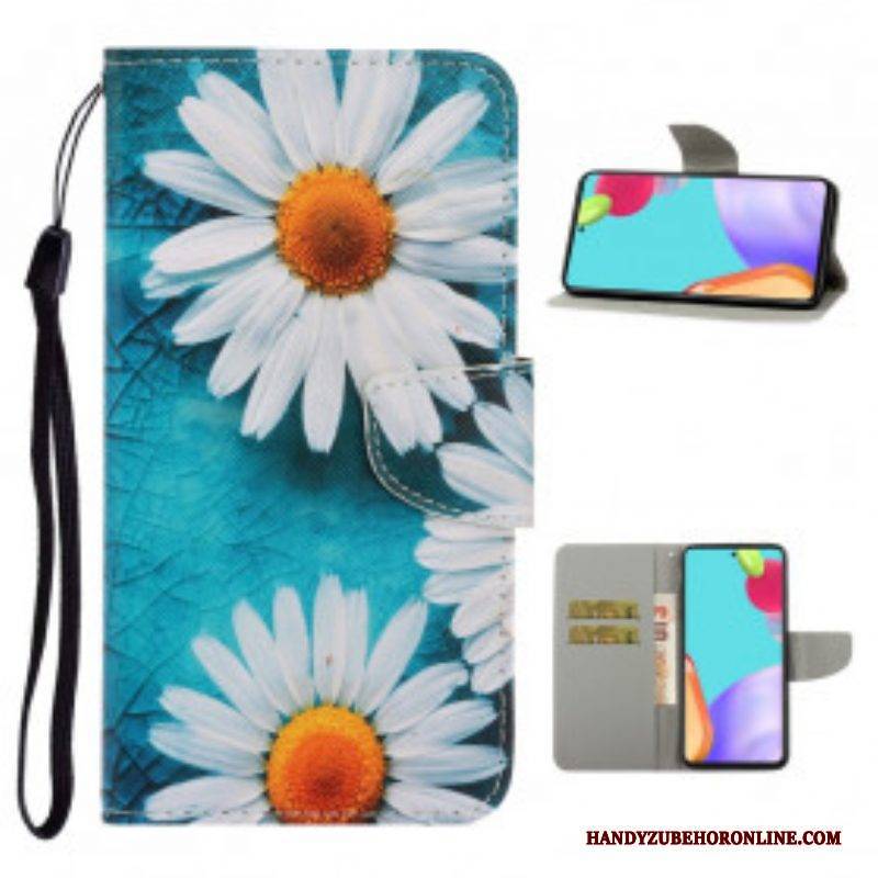 Lederhüllen Für Samsung Galaxy A52 4G / A52 5G / A52s 5G Mit Kordel Tanga-gänseblümchen