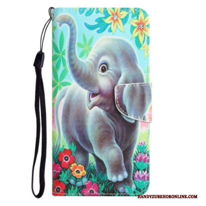 Lederhüllen Für Samsung Galaxy A54 5G Mit Kordel Fröhlicher Elefant Mit Schlüsselband