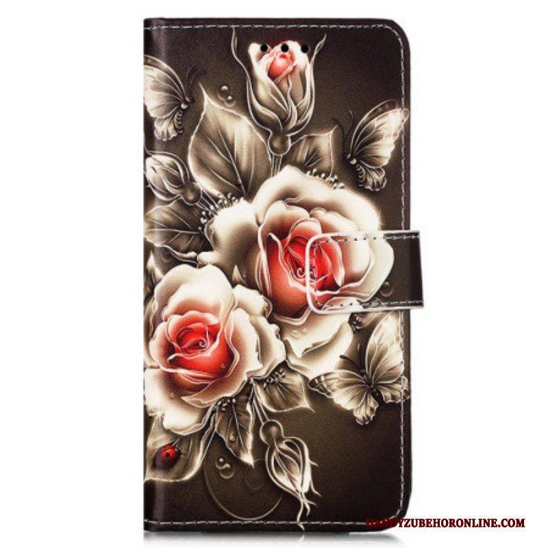 Lederhüllen Für Samsung Galaxy A54 5G Mit Kordel Riemenrosen
