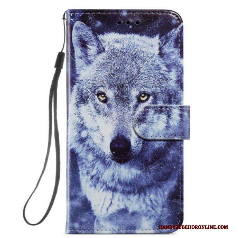 Lederhüllen Für Samsung Galaxy A54 5G Mit Kordel Zarter Wolf Mit Riemen
