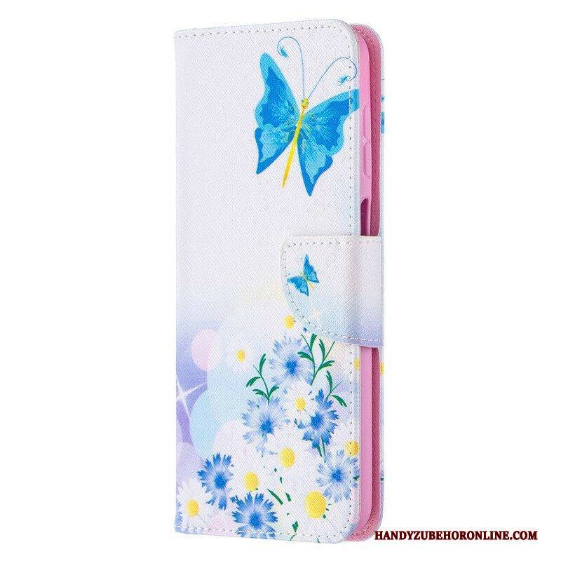 Lederhüllen Für Samsung Galaxy M12 / A12 Bemalte Schmetterlinge Und Blumen