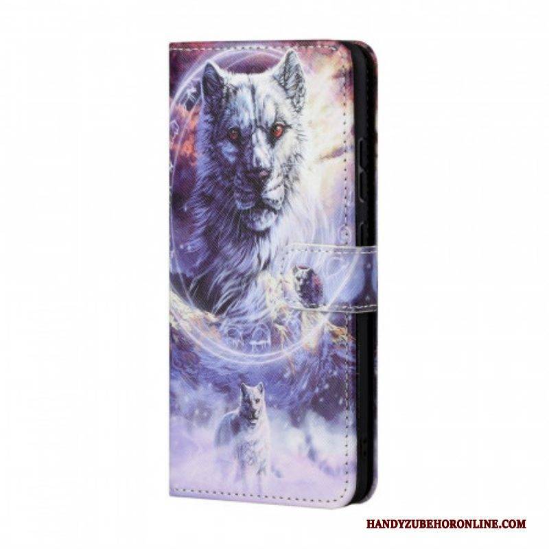 Lederhüllen Für Samsung Galaxy M23 5G Mit Kordel Schlüsselband Wolf
