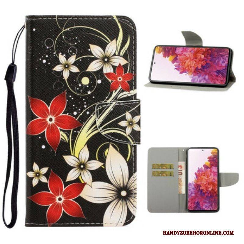 Lederhüllen Für Samsung Galaxy S20 FE Mit Kordel Bunte Riemchenblumen
