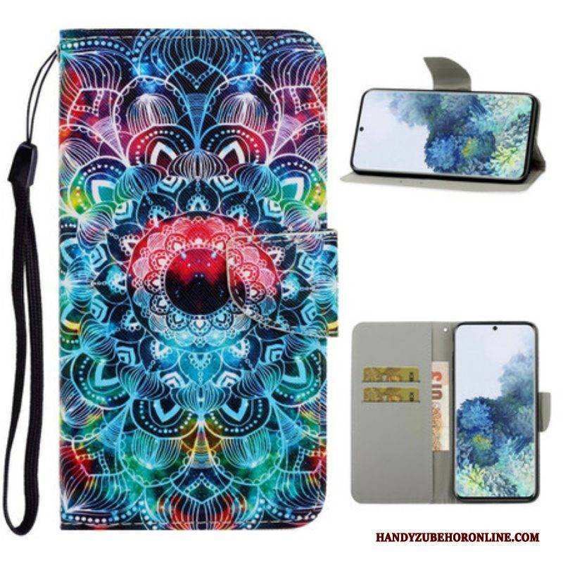 Lederhüllen Für Samsung Galaxy S21 5G Mit Kordel Auffälliges Riemchen-mandala
