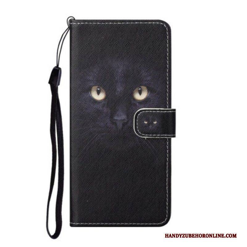 Lederhüllen Für Samsung Galaxy S21 FE Mit Kordel Riemchenförmige Schwarze Katzenaugen