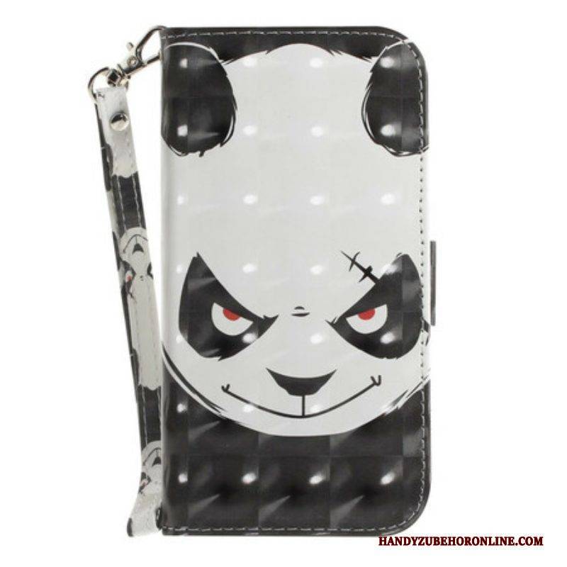 Lederhüllen Für Samsung Galaxy S21 FE Mit Kordel Wütender Panda Mit Schlüsselband