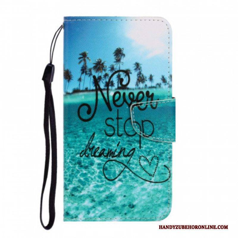 Lederhüllen Für Samsung Galaxy S22 Ultra 5G Mit Kordel Never Stop Dreaming Navy Strappy