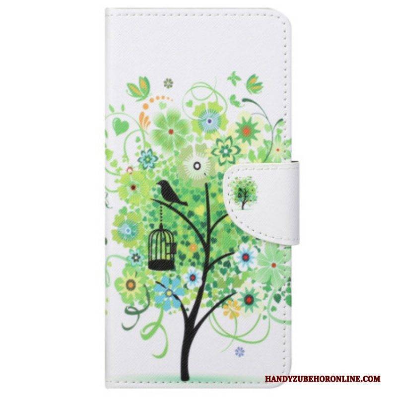 Lederhüllen Für Samsung Galaxy S23 5G Baum Mit Grünen Blättern