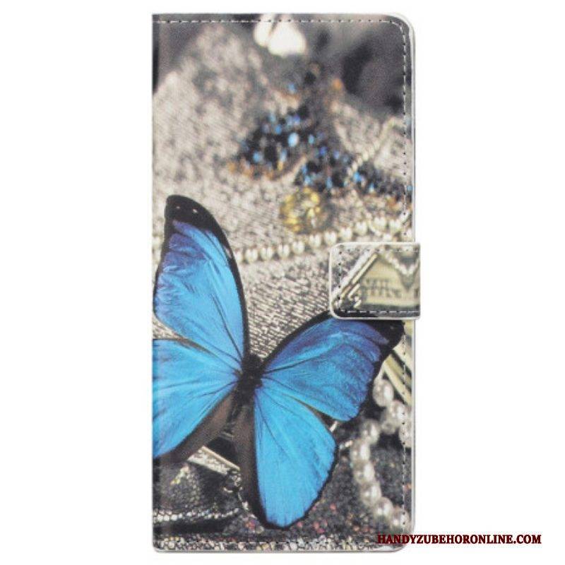 Lederhüllen Für Samsung Galaxy S23 Plus 5G Blauer Schmetterling