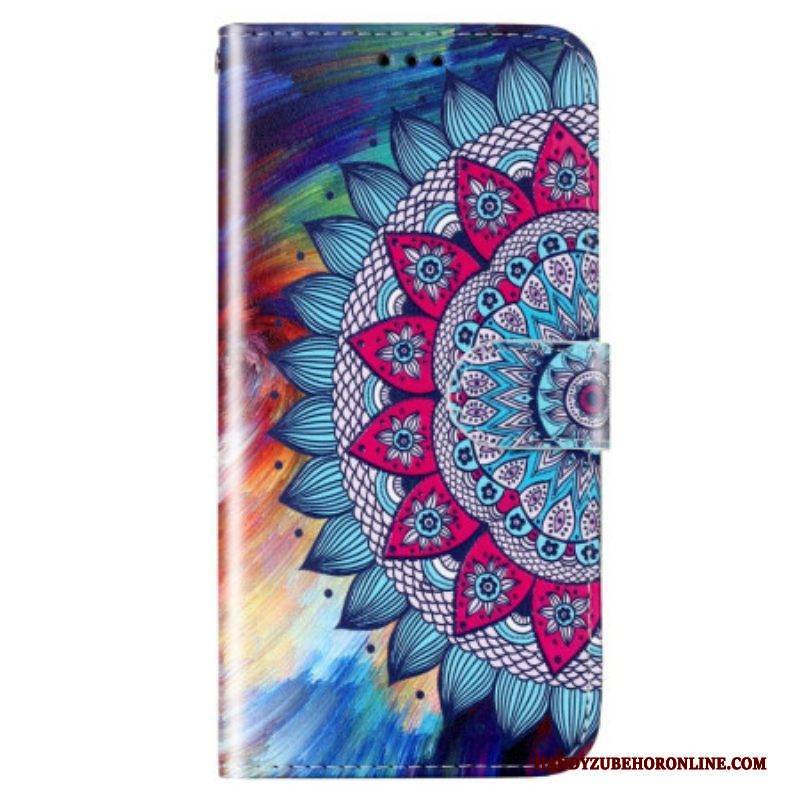 Lederhüllen Für Samsung Galaxy S23 Plus 5G Mit Kordel Buntes Riemchen-mandala