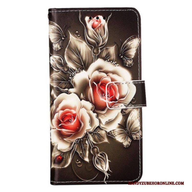 Lederhüllen Für Samsung Galaxy S23 Ultra 5G Goldene Rosen