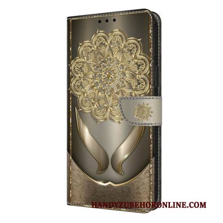 Lederhüllen Für Samsung Galaxy S26 Plus Glänzende Goldblumen