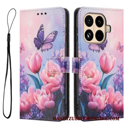 Lederhüllen Für Xiaomi 15t Pro Tulpen Und Schmetterlinge