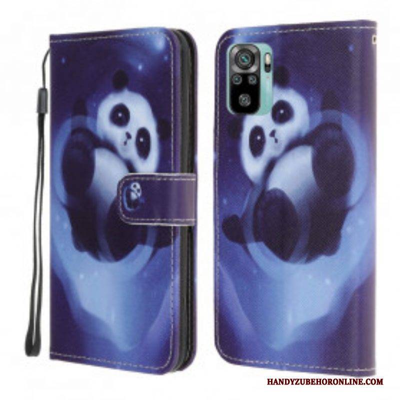 Lederhüllen Für Xiaomi Redmi Note 10 / 10S Mit Kordel Panda Space Mit Schlüsselband