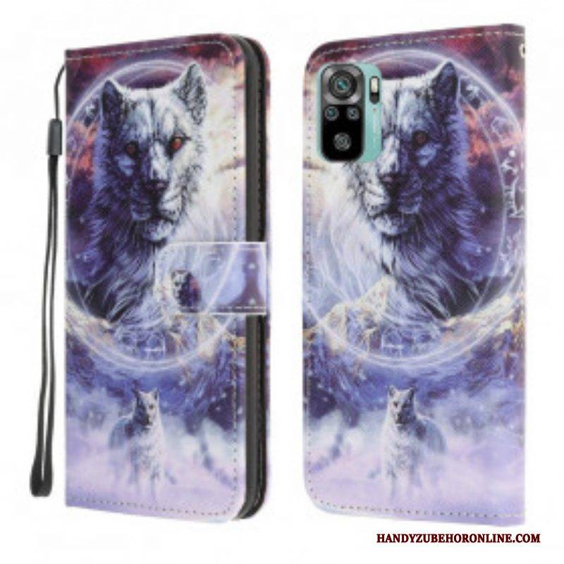 Lederhüllen Für Xiaomi Redmi Note 10 / 10S Wolf Im Winter Mit Schlüsselband