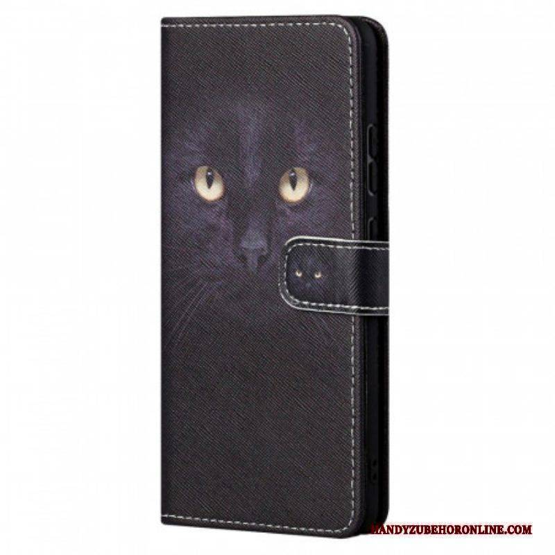 Lederhüllen Für Xiaomi Redmi Note 11 Pro / 11 Pro 5G Mit Kordel Riemchenförmige Schwarze Katzenaugen