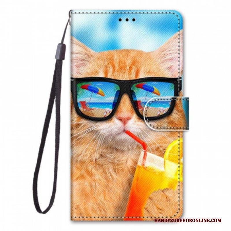Lederhüllen Für Xiaomi Redmi Note 11 Pro Plus 5G Mit Kordel Strappy Star Cat
