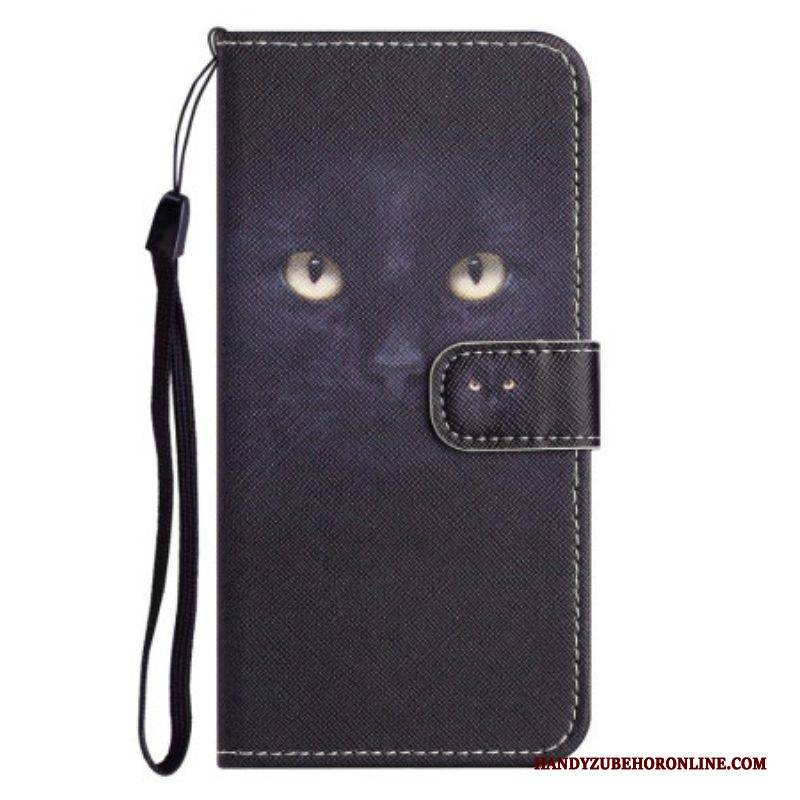 Lederhüllen Für Xiaomi Redmi Note 12 4G Grünäugige Katze Mit Schlüsselband