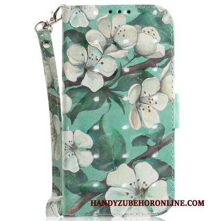 Lederhüllen Für Xiaomi Redmi Note 14 4g Weiße Blumen Mit Riemen