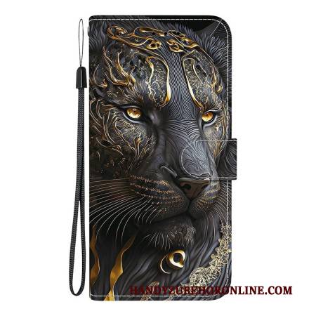 Lederhüllen Für Xiaomi Redmi Note 15 Pro Plus 5g Schwarzer Und Goldener Löwe
