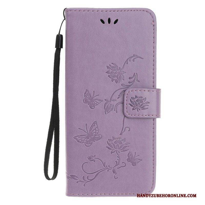 Lederhüllen Für iPhone 13 Mini Mit Kordel Schmetterlings- Und Blumenarmband