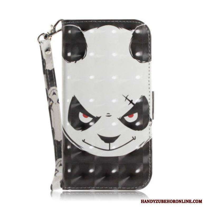 Lederhüllen Für iPhone 14 Plus Mit Kordel Wütender Panda Mit Schlüsselband