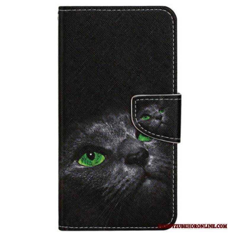 Lederhüllen Für iPhone 15 Mit Kordel Grünäugige Katze Mit Riemen