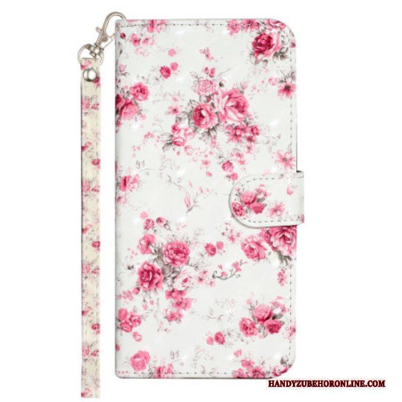 Lederhüllen Für iPhone 15 Pro Max Mit Kordel 3d-blumen Mit Riemen