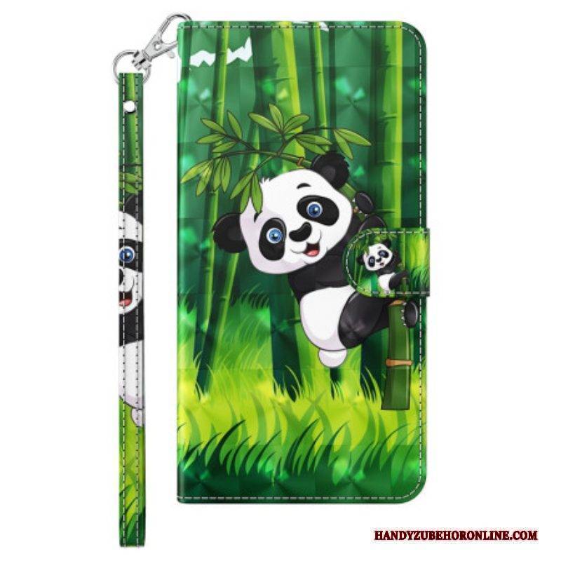 Lederhüllen Für iPhone 15 Pro Mit Kordel 3d-bambus-panda Mit Riemen