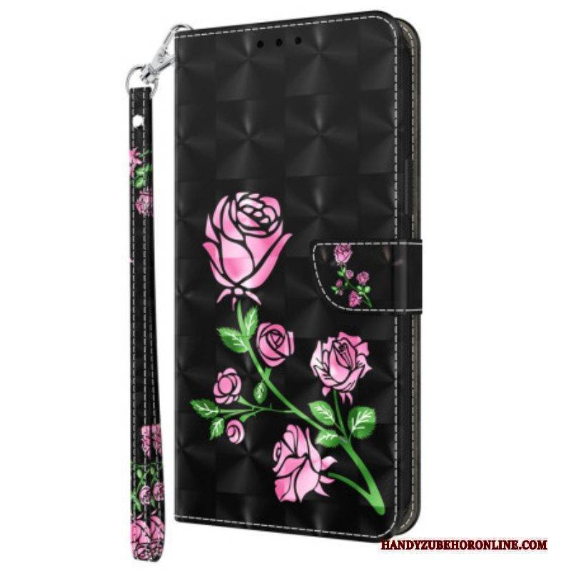 Lederhüllen Für iPhone 15 Pro Mit Kordel Riemenrosen