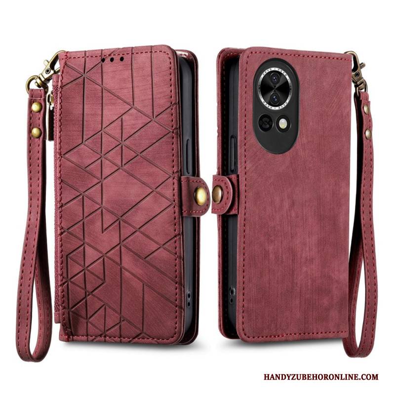 Lederhüllen Huawei Nova 13 Geldbörse Mit Reißverschluss Und Geometrischem Muster