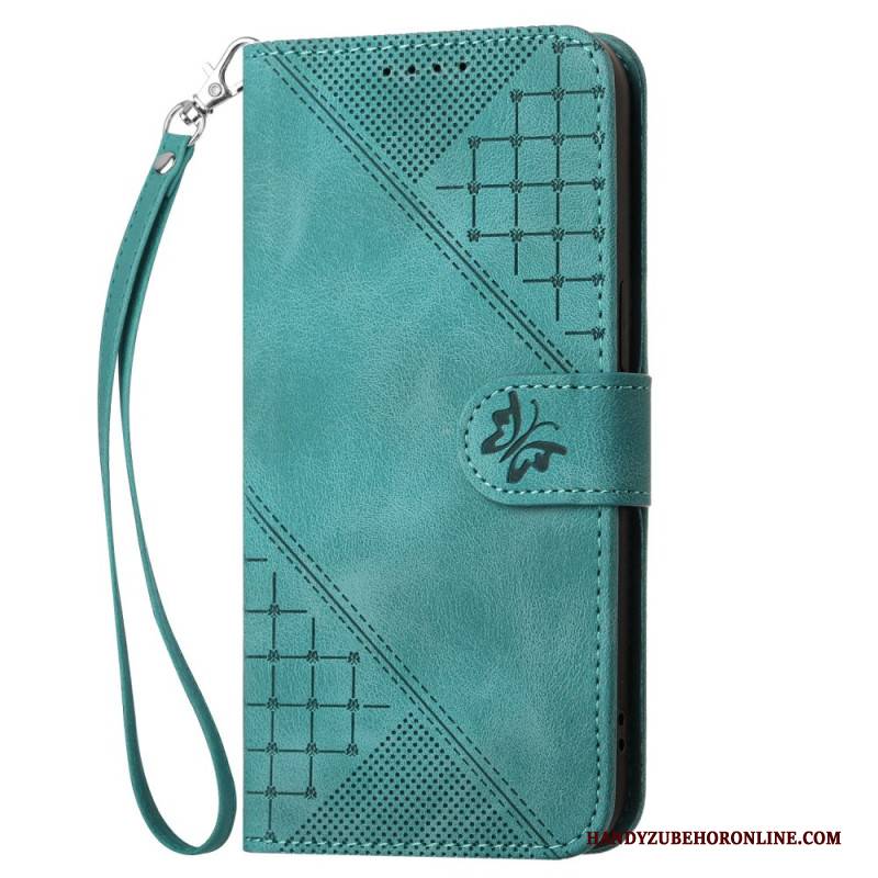 Lederhüllen Realme 14 Pro 5g Handyhülle Geometrische Schmetterlinge Mit Riemen