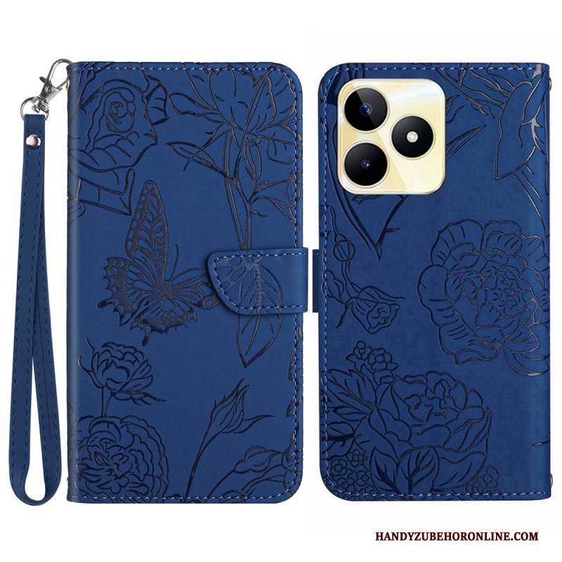 Lederhüllen Realme C53 Riemen Mit Schmetterlingsmuster