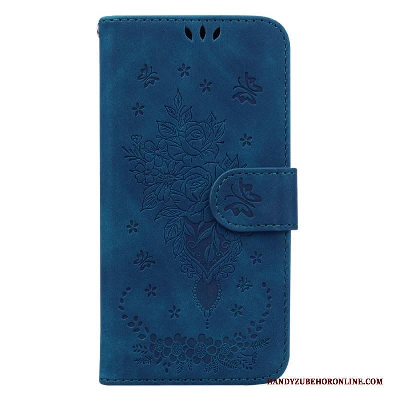 Lederhüllen Realme C53 Rosen- Und Schmetterlingsmuster