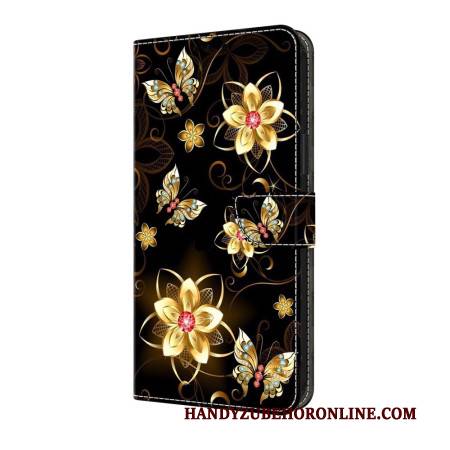 Lederhüllen Samsung Galaxy A17 4g / 5g Handyhülle Goldene Blumen