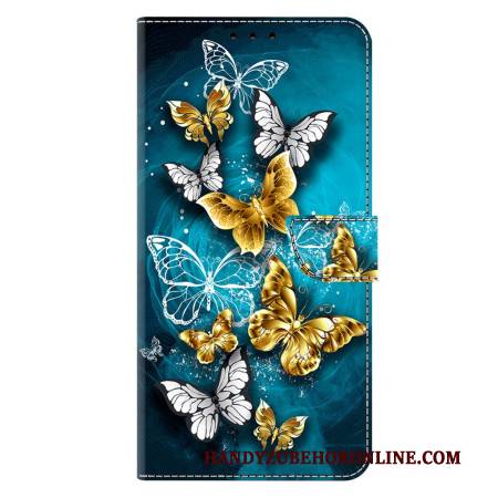 Lederhüllen Samsung Galaxy A17 4g / 5g Handyhülle Goldene Schmetterlinge Auf Grünem Hintergrund