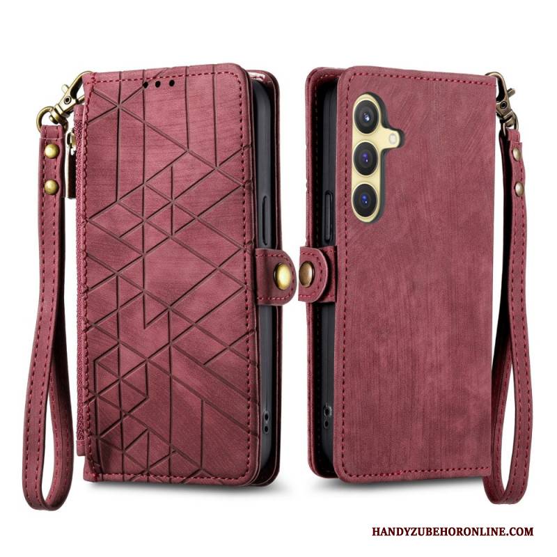 Lederhüllen Samsung Galaxy S25 5g Handyhülle Geometrische Geldbörse In Wildlederoptik