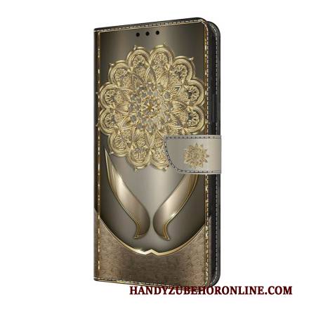 Lederhüllen Samsung Galaxy S25 Fe Handyhülle Goldene Blumen