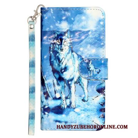 Lederhüllen Samsung Galaxy S25 Fe Schneewolf Mit Umhängeband