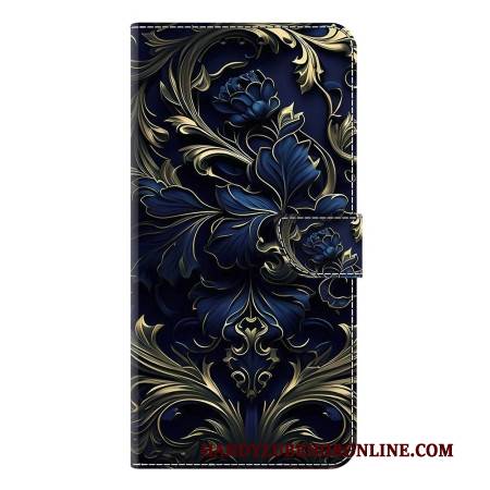 Lederhüllen Samsung Galaxy S25 Plus 5g Handyhülle Metallisch Blaue Blume