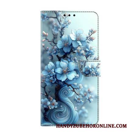 Lederhüllen Samsung Galaxy S26 Handyhülle Eisblaue Blumen