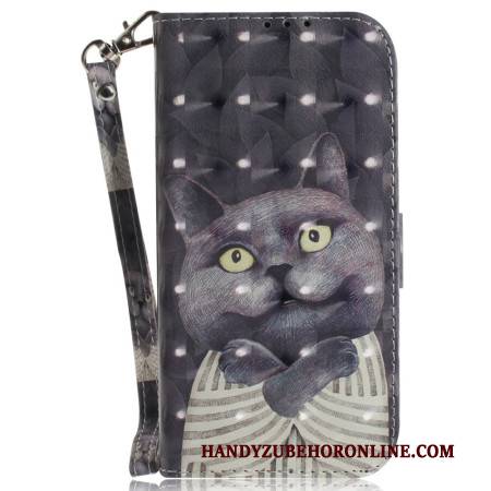 Lederhüllen Samsung Galaxy S26 Handyhülle Graues Katzen-lanyard