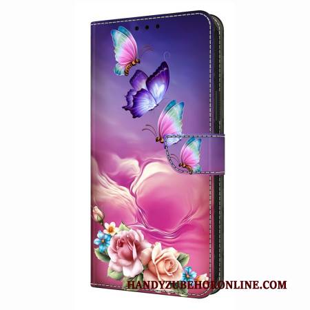 Lederhüllen Samsung Galaxy S26 Plus Handyhülle Schmetterlingsmuster Mit Blumenmuster