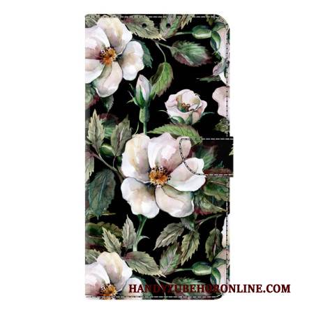 Lederhüllen Samsung Galaxy S26 Plus Handyhülle Weißes Blumenmotiv