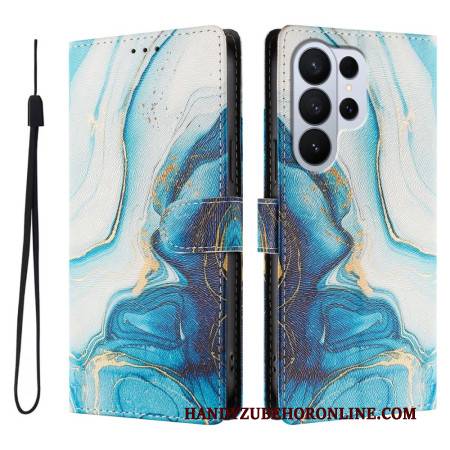 Lederhüllen Samsung Galaxy S26 Ultra Handyhülle Blauer Marmoreffekt