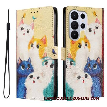 Lederhüllen Samsung Galaxy S26 Ultra Handyhülle Bunte Katzen