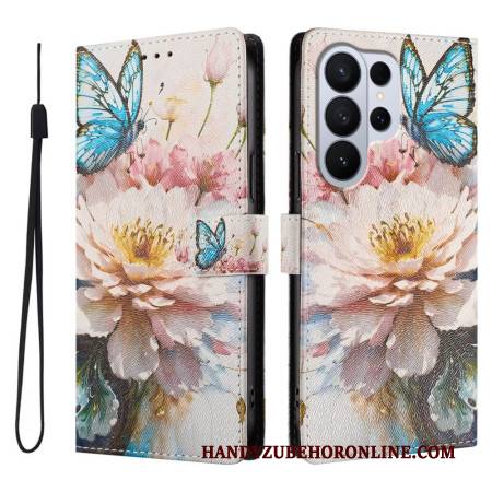 Lederhüllen Samsung Galaxy S26 Ultra Handyhülle Pfingstrose Und Schmetterling