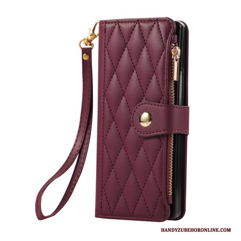 Lederhüllen Samsung Galaxy Z Fold 7 Handyhülle Gesteppt Mit Trageriemen