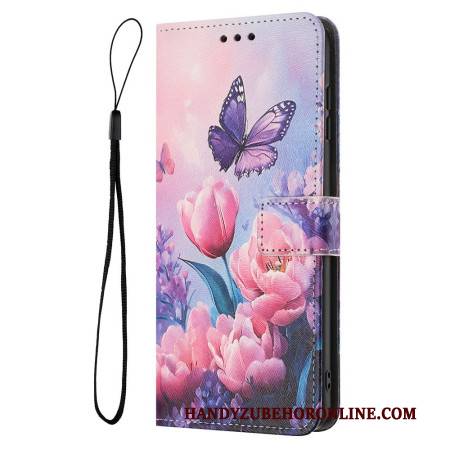 Lederhüllen Sony Xperia 1 Vii Blumen- Und Schmetterlingsmuster