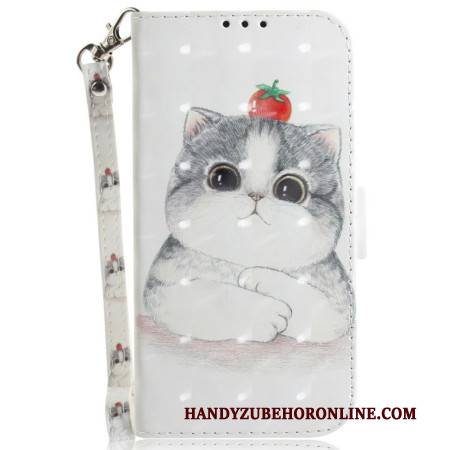 Lederhüllen Sony Xperia 10 Vii Handyhülle Lanyard Mit Katze Und Erdbeere